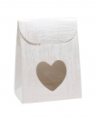 Köcher/Papiertasche Karton weiss mit Herz-Fenster